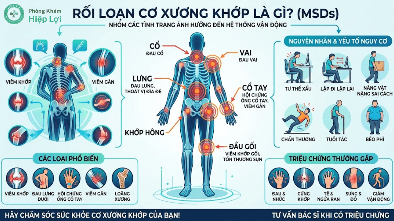 Rối loạn cơ xương khớp là gì và nguyên nhân nào dẫn đến bệnh? - Phòng khám Hiệp Lợi