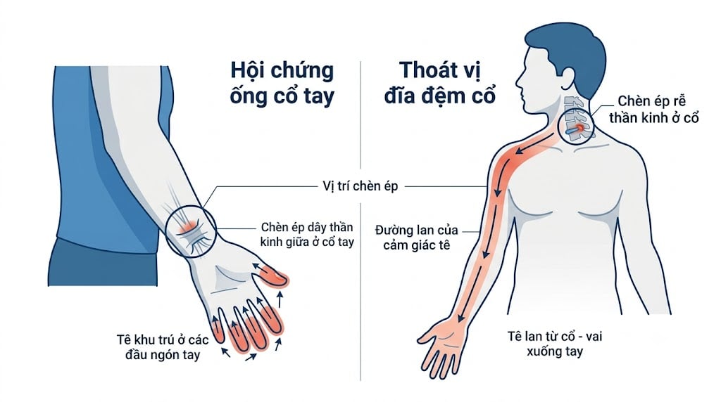 Tê Tay Là Dấu Hiệu Bệnh Gì? Phân Biệt Hội Chứng Ống Cổ Tay Và Thoát Vị Đĩa Đệm Cổ - Phòng khám Hiệp Lợi