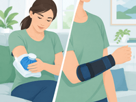 Chườm lạnh v&agrave; d&ugrave;ng đai hỗ trợ cẳng tay để chăm s&oacute;c khuỷu tay tại nh&agrave;