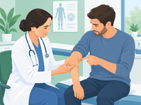 B&aacute;c sĩ thăm kh&aacute;m khuỷu tay cho bệnh nh&acirc;n tại ph&ograve;ng kh&aacute;m